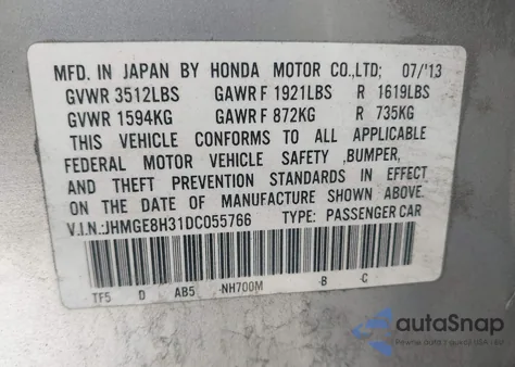 2013 Honda Fit from USA, damaged, VIN JHMGE8H31DC055766